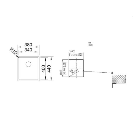 Под столешницей устанавливается мойка BLANCO CLARON 340-U, 44x44 см