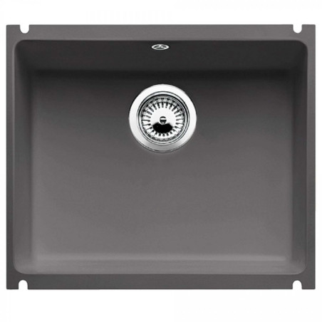 Under the countertop, a BLANCO SUBLINE 500-U ceramic sink is installed, 54.3x45.6 cm, Basalt.