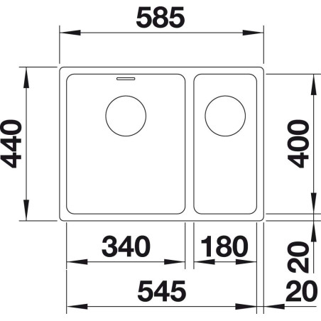 Under the countertop, a BLANCO ANDANO 340/180-U sink is installed, 58.5x40 cm, without an eccentric valve, bowl on the left.