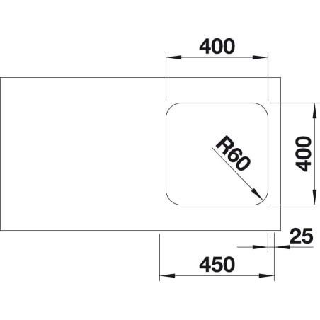 Under the countertop is installed the BLANCO SUPRA 400-U sink, 43x43 cm, without an eccentric valve.
