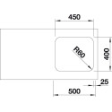 Under the countertop is installed the BLANCO SUPRA 450-U sink, 48x43 cm, without an eccentric valve.