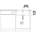 Under the countertop, a BLANCO SUPRA 500-U sink is installed, 53x43 cm, without an eccentric valve.