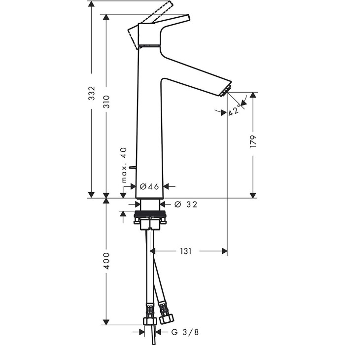 Washbasin mixer with bottom valve HANSGROHE Talis S 190, 72031000