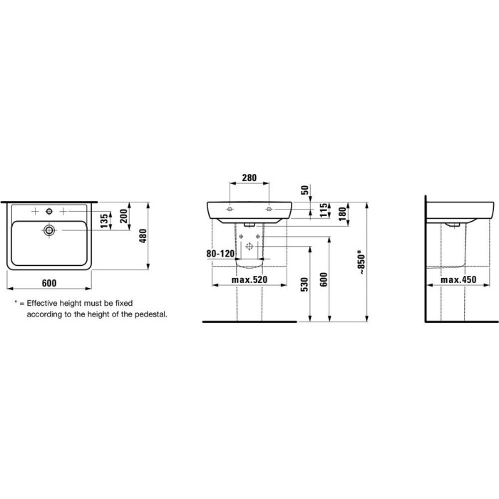 Laufen Pro A sink, 600 x 4380 mm