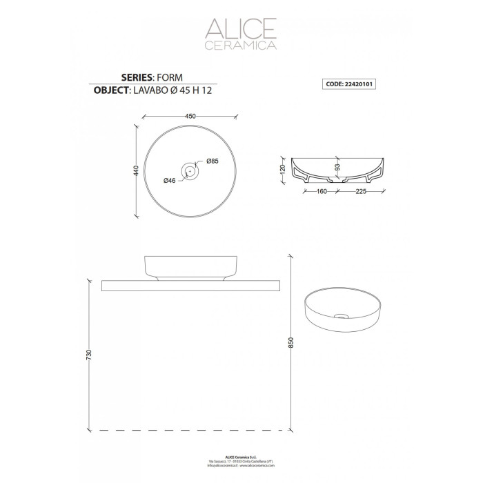 ALICE CERAMICA countertop sink 45 cm