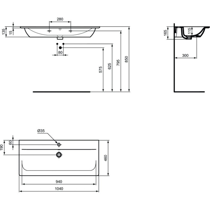 Стиральная раковина настенная Connect Air VANITY BASIN 104 см
