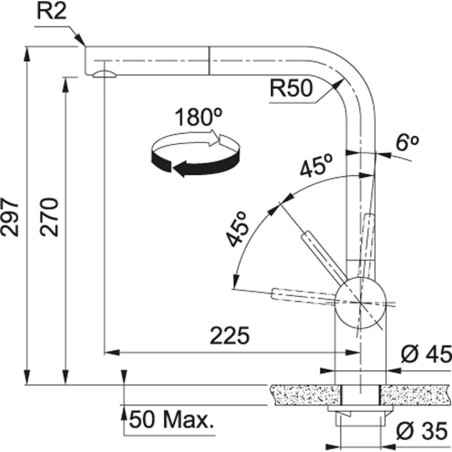 Kitchen (sink) faucet FRANKE ATLAS NEO, with a pull-out hose and Laminarstrahl technology