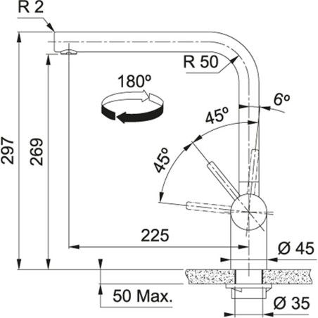 Kitchennis (sink) faucet FRANKE ATLAS NEO, with a fixed spout using Laminarstrahl technology