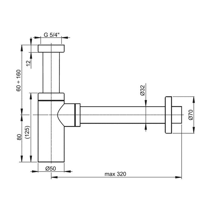 Siphon for sink ALCA PLAST 1 1/4"" x 32 mm, black