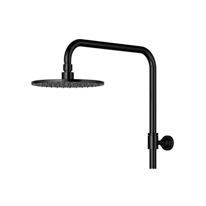 Black overhead thermostatic shower system OMNIRES Y1244LUXBL with a metal shower head