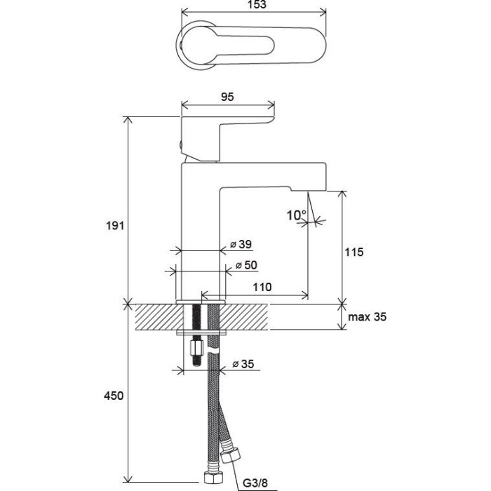 RAVAK Puri sink mixer, without overflow