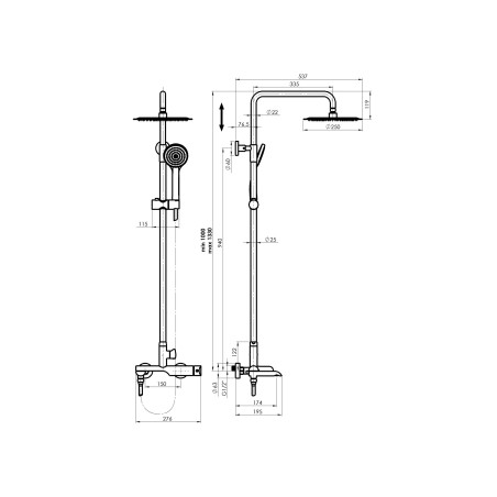 Shower column set RUBINETA Olo+Ultra-10 (SW) (DV3/4)