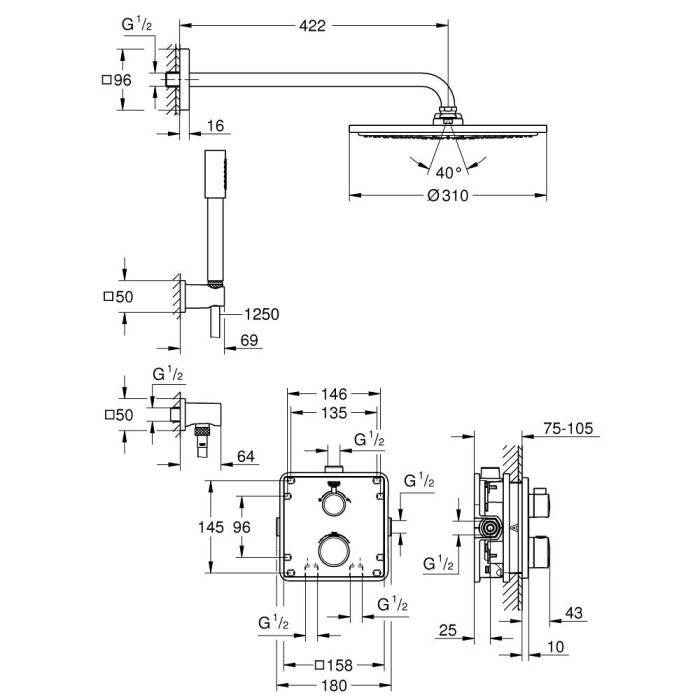 Смеситель для душа GROHE Grohtherm, хром, 34730000
