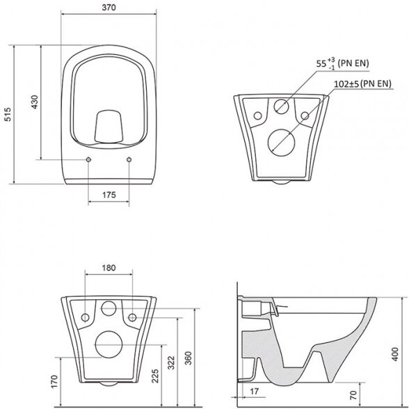 Rippuv tualettpott RAVAK Classic RimOff õhukese kaanega Classic SLIM soft close, GL20X01671 3
